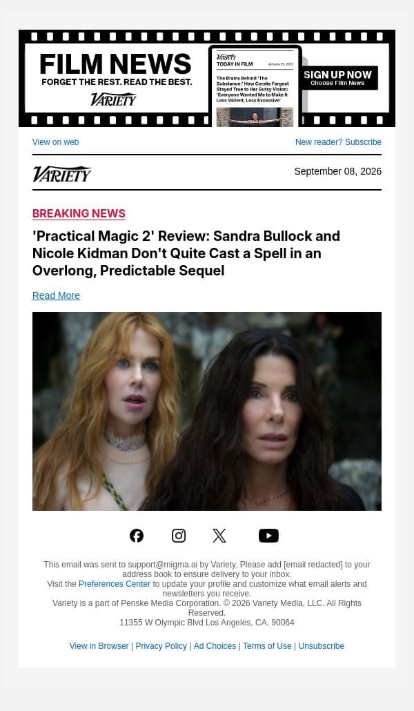 'Practical Magic 2' Review: Sandra Bullock and Nicole Kidman Don't Quite Cast a Spell in an Overlong, Predictable Sequel email from Variety screenshot