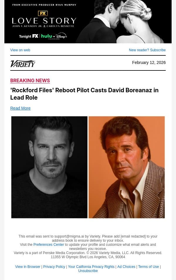'Rockford Files' Reboot Pilot Casts David Boreanaz in Lead Role email from Variety screenshot