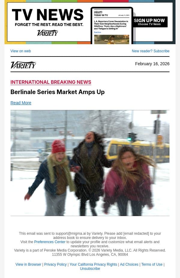 Berlinale Series Market Amps Up email from Variety screenshot