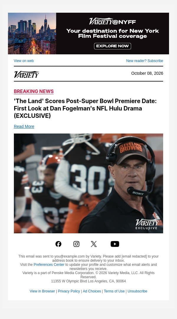 'The Land' Scores Post-Super Bowl Premiere Date: First Look at Dan Fogelman's NFL Hulu Drama (EXCLUSIVE) email from Variety screenshot