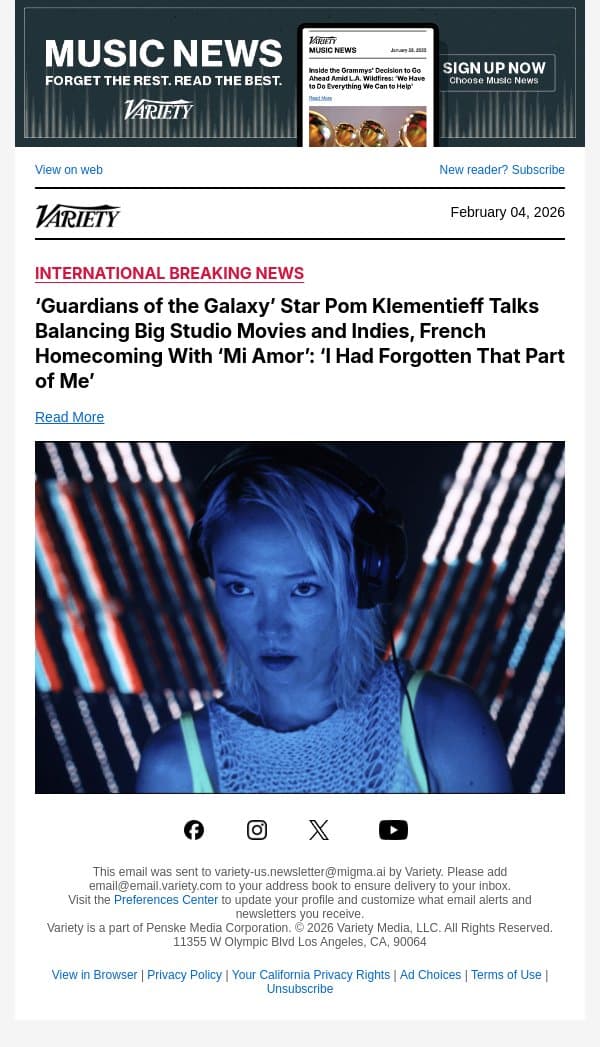 ‘Guardians of the Galaxy’ Star Pom Klementieff Talks Balancing Big Studio Movies and Indies, French Homecoming With ‘Mi Amor’: ‘I Had Forgotten That Part of Me’ email from Variety screenshot