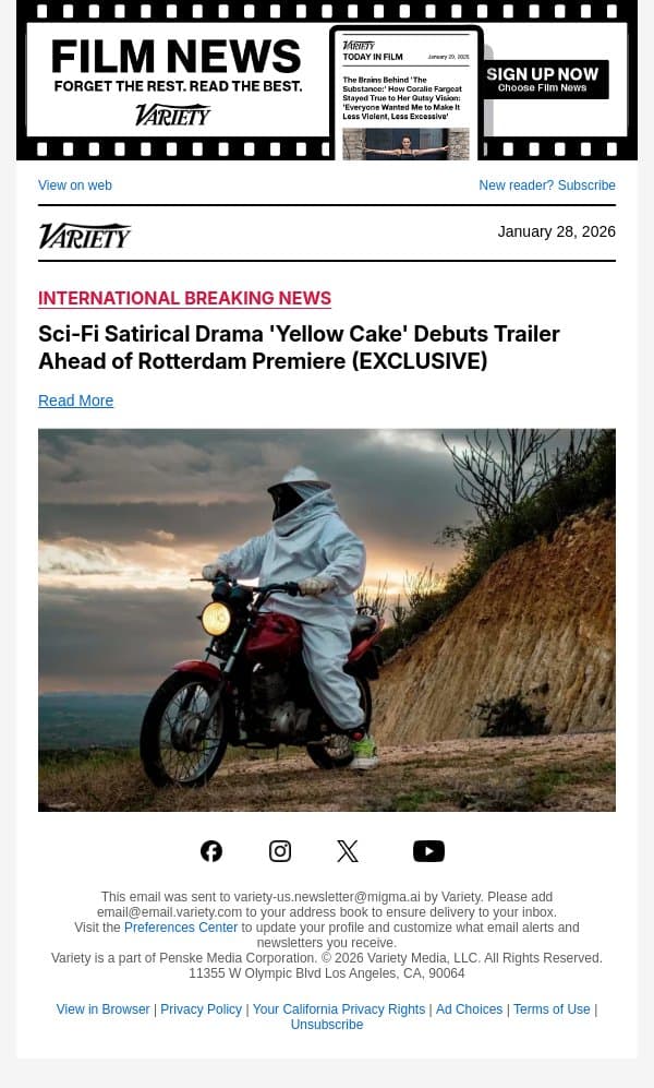 Sci-Fi Satirical Drama 'Yellow Cake' Debuts Trailer Ahead of Rotterdam Premiere (EXCLUSIVE) email from Variety screenshot