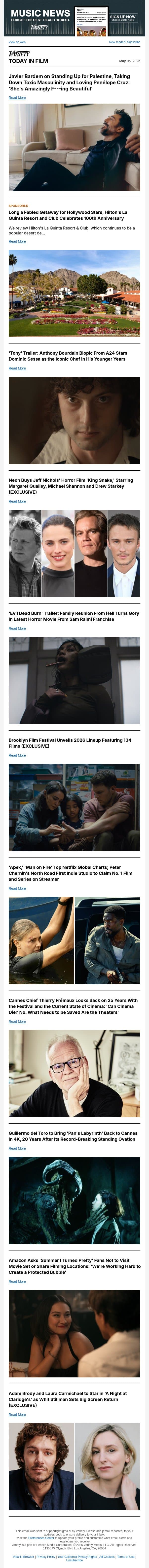 Javier Bardem Cover; 'Tony' Trailer; Neon Buys Jeff Nichols' Horror email from Variety screenshot