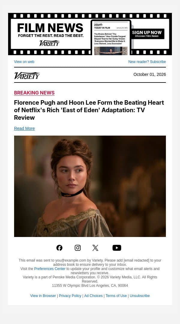 Florence Pugh and Hoon Lee Form the Beating Heart of Netflix's Rich 'East of Eden' Adaptation: TV Review email from Variety screenshot