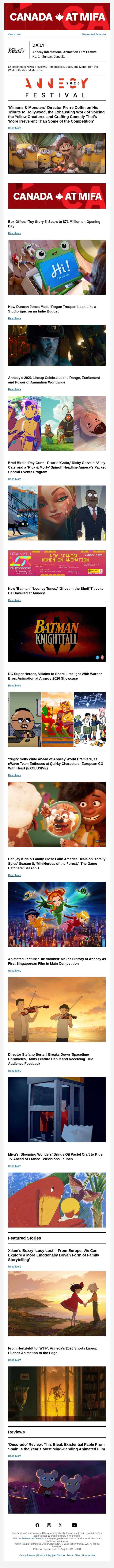 Pierre Coffin on ‘Minions & Monsters’; ‘Toy Story 5’ Soars; Duncan Jones Talks ‘Rogue Trooper’ email from Variety screenshot