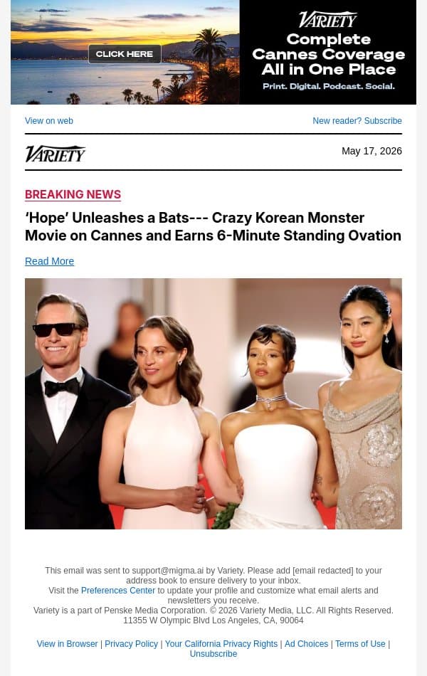 ‘Hope’ Unleashes a Bats--- Crazy Korean Monster Movie on Cannes and Earns 6-Minute Standing Ovation email from Variety screenshot