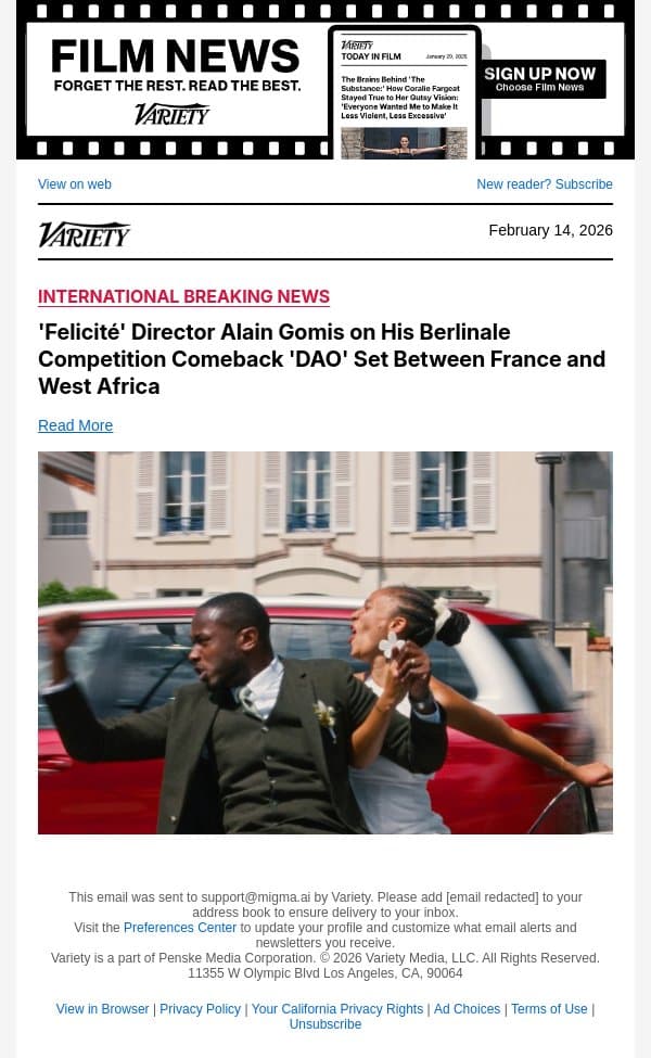 'Felicité' Director Alain Gomis on His Berlinale Competition Comeback 'DAO' Set Between France and West Africa email from Variety screenshot
