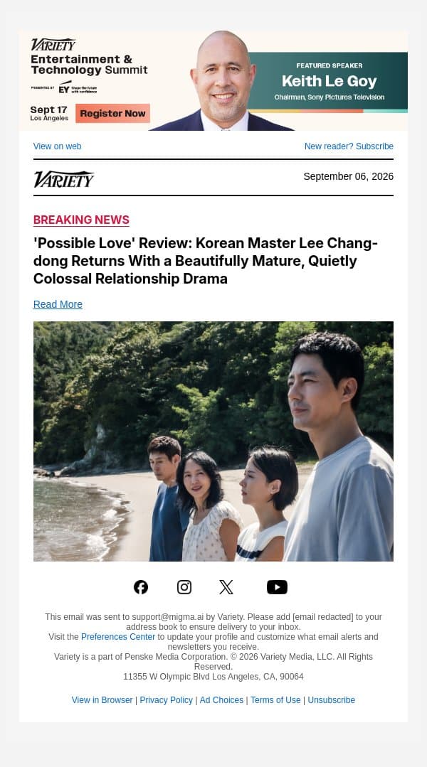 'Possible Love' Review: Korean Master Lee Chang-dong Returns With a Beautifully Mature, Quietly Colossal Relationship Drama email from Variety screenshot