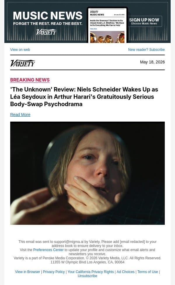 'The Unknown' Review: Niels Schneider Wakes Up as Léa Seydoux in Arthur Harari's Gratuitously Serious Body-Swap Psychodrama email from Variety screenshot