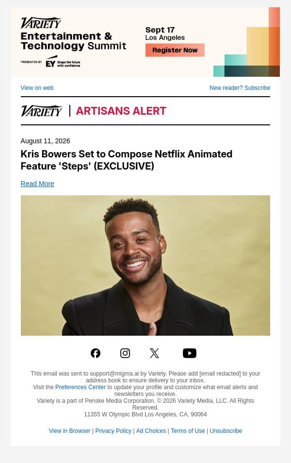 Kris Bowers Set to Compose Netflix Animated Feature 'Steps' (EXCLUSIVE) email from Variety screenshot