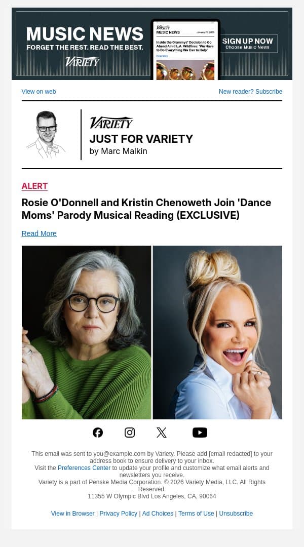 Rosie O'Donnell and Kristin Chenoweth Join 'Dance Moms' Parody Musical Reading (EXCLUSIVE) email from Variety screenshot