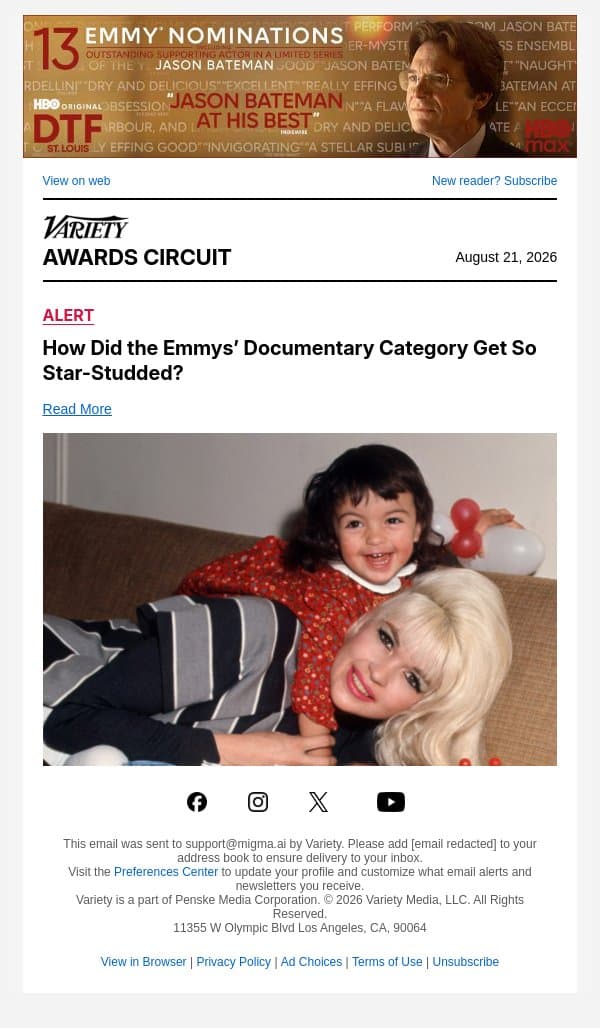 How Did the Emmys’ Documentary Category Get So Star-Studded? email from Variety screenshot