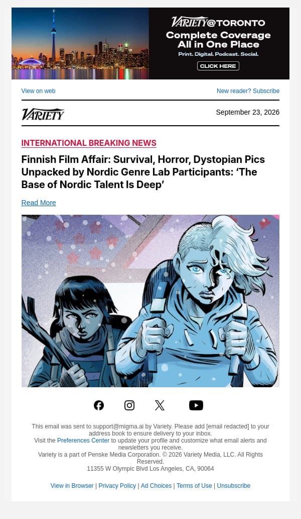 Finnish Film Affair: Survival, Horror, Dystopian Pics Unpacked by Nordic Genre Lab Participants: ‘The Base of Nordic Talent Is Deep’ email from Variety screenshot