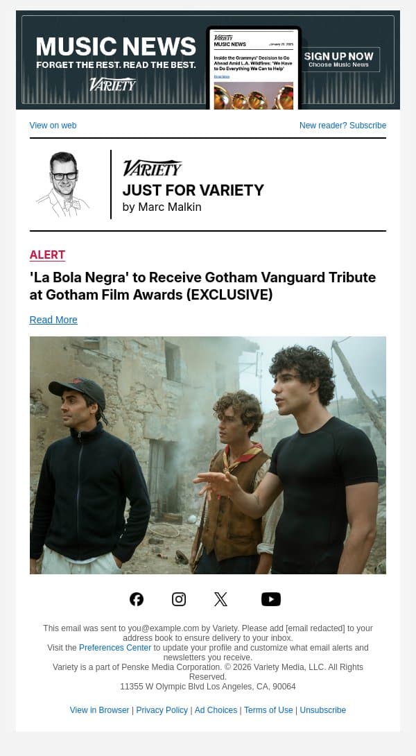 'La Bola Negra' to Receive Gotham Vanguard Tribute at Gotham Film Awards (EXCLUSIVE) email from Variety screenshot