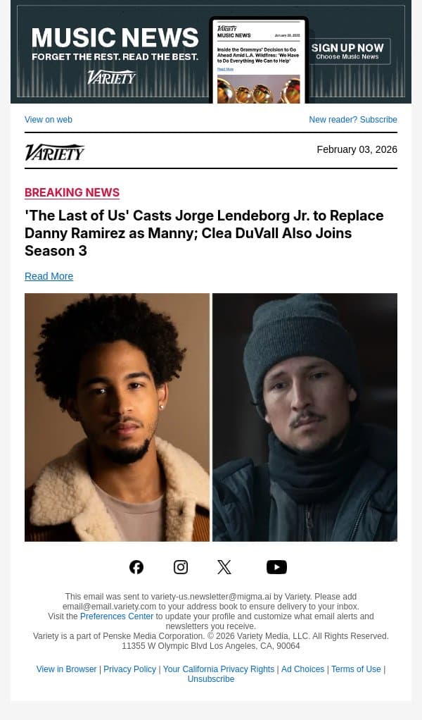'The Last of Us' Casts Jorge Lendeborg Jr. to Replace Danny Ramirez as Manny; Clea DuVall Also Joins Season 3 email from Variety screenshot