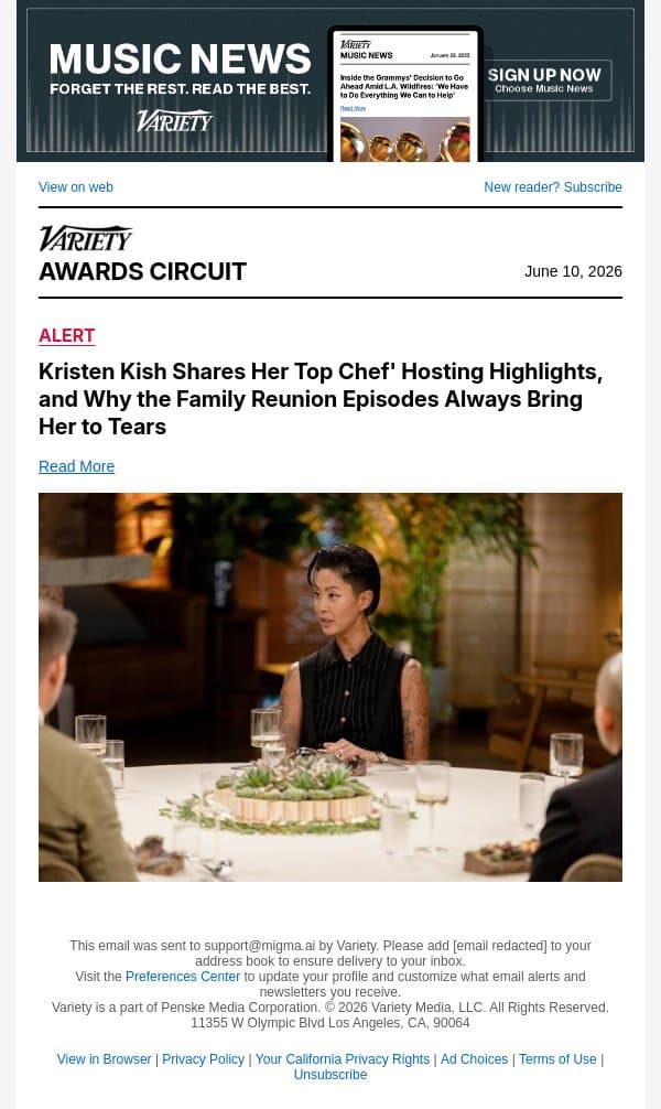 Kristen Kish Shares Her Top Chef' Hosting Highlights, and Why the Family Reunion Episodes Always Bring Her to Tears email from Variety screenshot