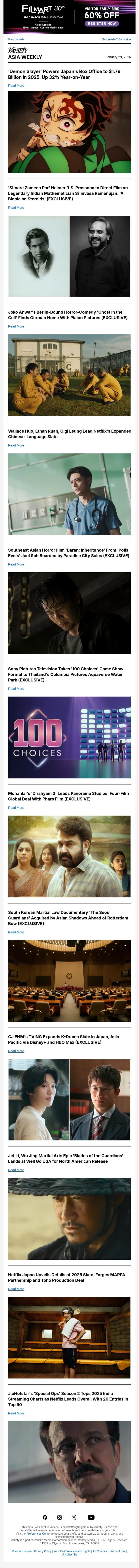 Japan's Bumper 2025 Box Office; Srinivasa Ramanujan Biopic; Joko Anwar Horror-Comedy Sells email from Variety screenshot