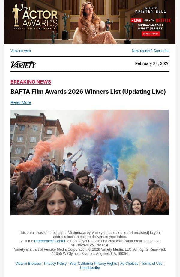 'Mr. Nobody Against Putin' Wins BAFTA for Best Documentary email from Variety screenshot