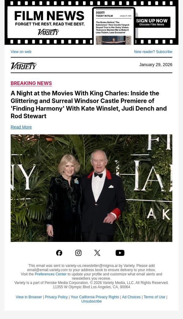 A Night at the Movies With King Charles: Inside the Glittering and Surreal Windsor Castle Premiere of 'Finding Harmony' With Kate Winslet, Judi Dench and Rod Stewart email from Variety screenshot