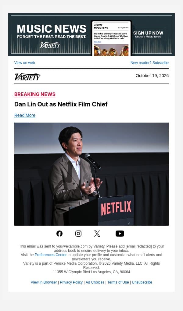 Dan Lin Out as Netflix Film Chief email from Variety screenshot