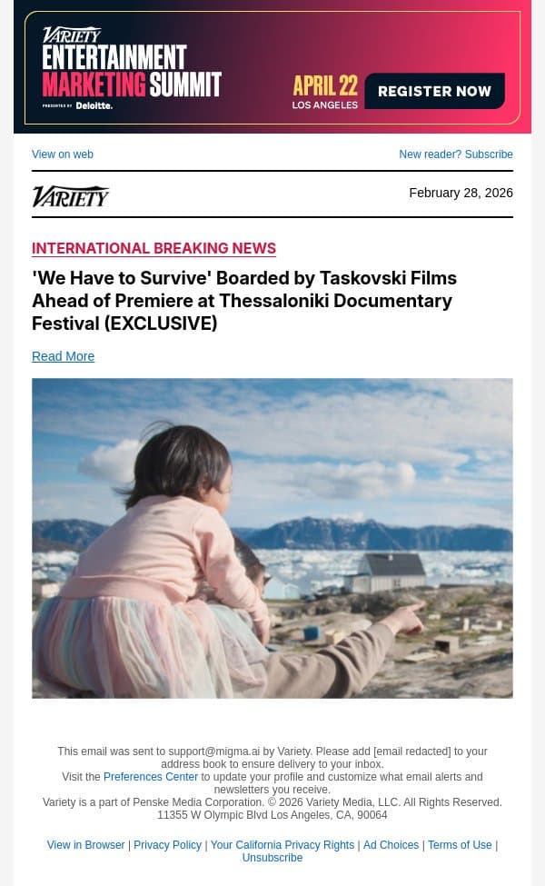'We Have to Survive' Boarded by Taskovski Films Ahead of Premiere at Thessaloniki Documentary Festival (EXCLUSIVE) email from Variety screenshot