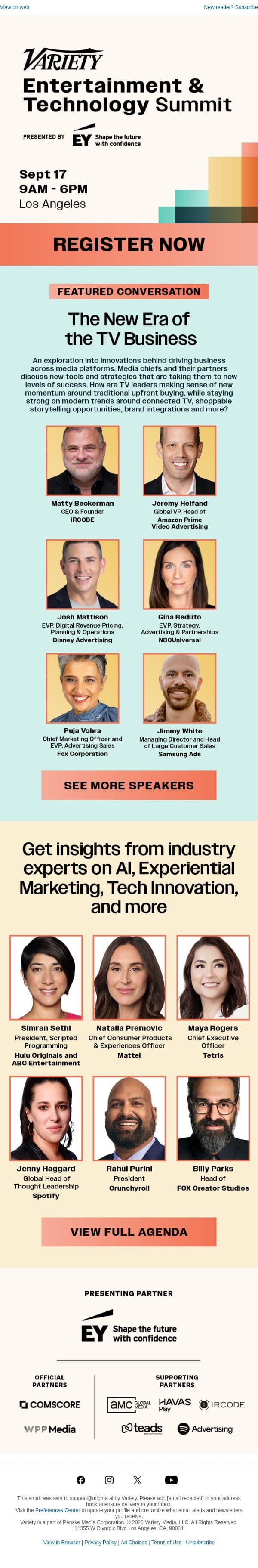 Only Two Weeks Left to Register for Variety’s Entertainment & Technology Summit email from Variety screenshot