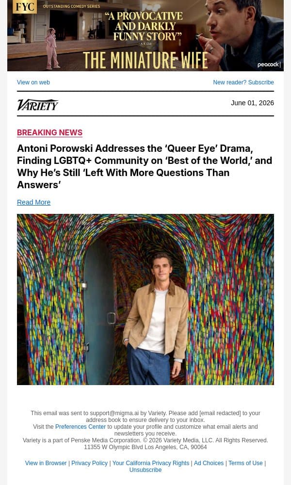 Antoni Porowski Addresses the ‘Queer Eye’ Drama, Finding LGBTQ+ Community on ‘Best of the World,’ and Why He’s Still ‘Left With More Questions Than Answers’ email from Variety screenshot