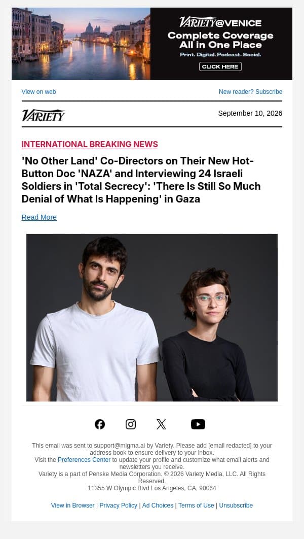 'No Other Land' Co-Directors on Their New Hot-Button Doc 'NAZA' and Interviewing 24 Israeli Soldiers in 'Total Secrecy': 'There Is Still So Much Denial of What Is Happening' in Gaza email from Variety screenshot