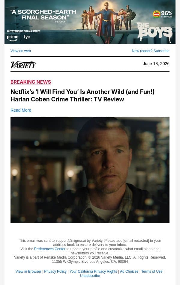 Netflix’s ‘I Will Find You’ Is Another Wild (and Fun!) Harlan Coben Crime Thriller: TV Review email from Variety screenshot