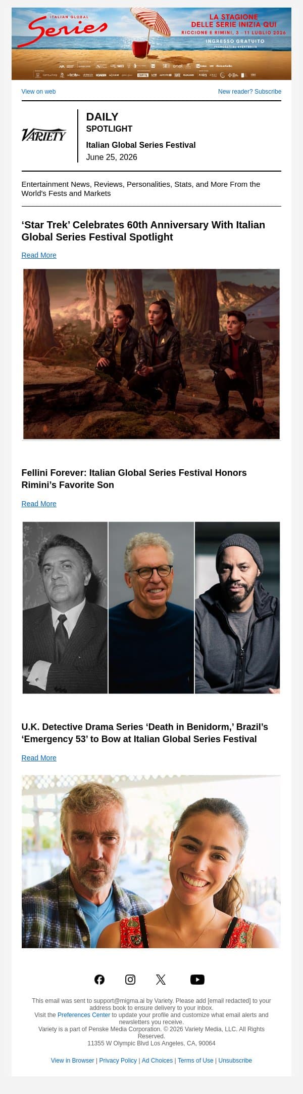 ‘Star Trek’ at 60; Cuse, Ridley Laud Fellini email from Variety screenshot