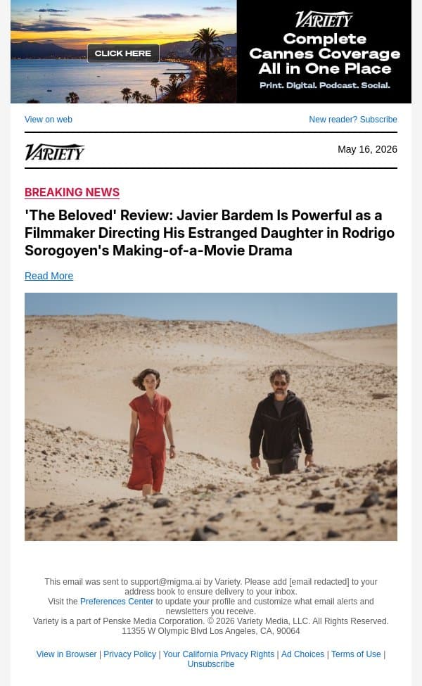 'The Beloved' Review: Javier Bardem Is Powerful as a Filmmaker Directing His Estranged Daughter in Rodrigo Sorogoyen's Making-of-a-Movie Drama email from Variety screenshot