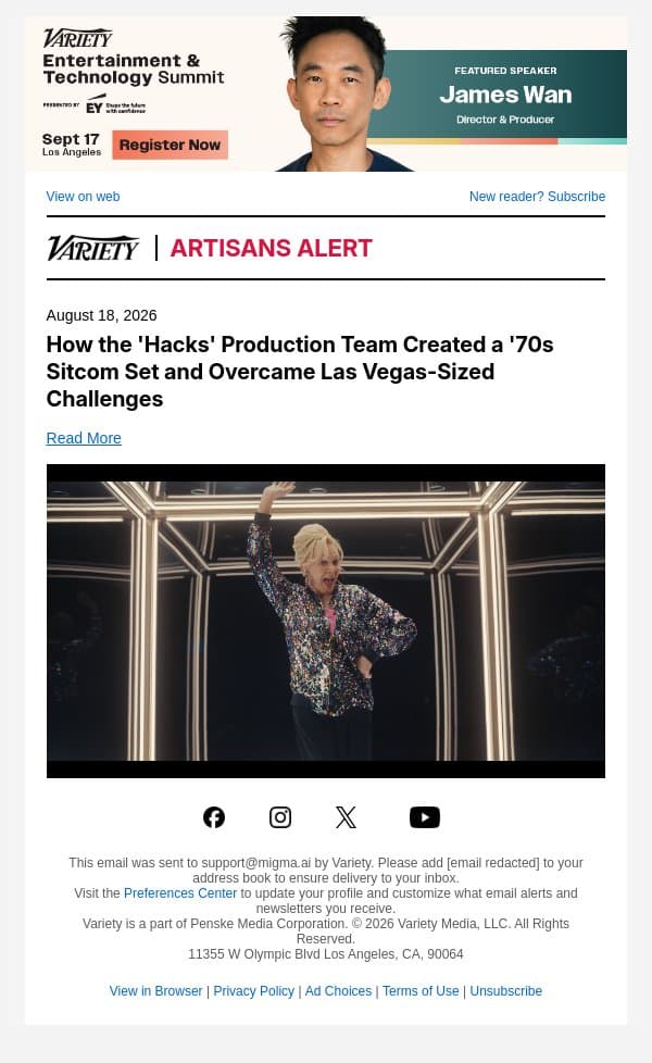 How the 'Hacks' Production Team Created a '70s Sitcom Set and Overcame Las Vegas-Sized Challenges email from Variety screenshot
