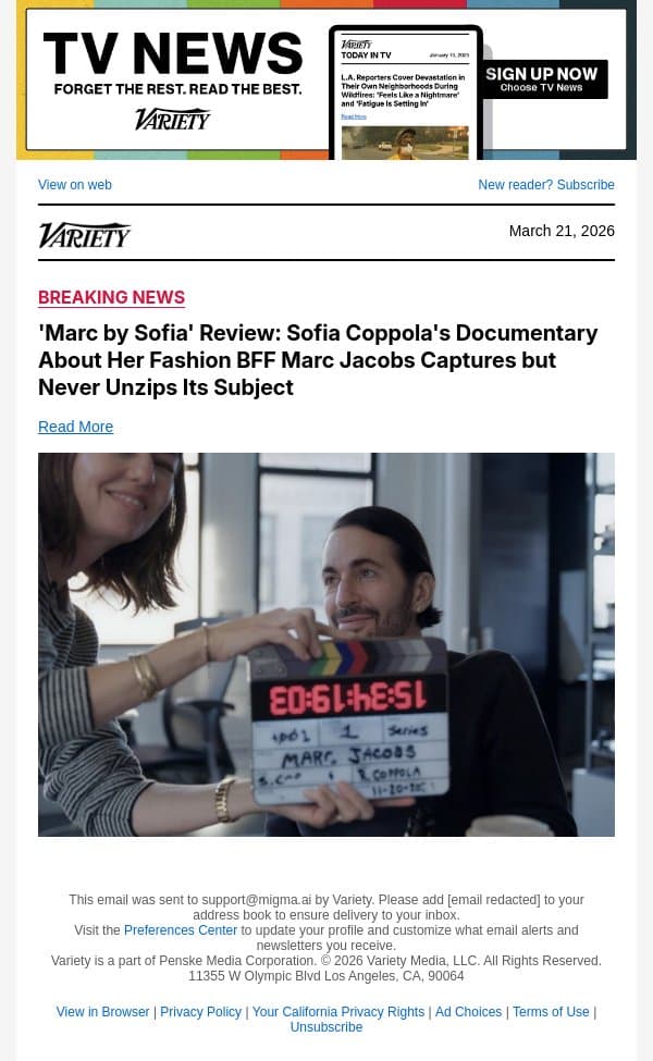 'Marc by Sofia' Review: Sofia Coppola's Documentary About Her Fashion BFF Marc Jacobs Captures but Never Unzips Its Subject email from Variety screenshot