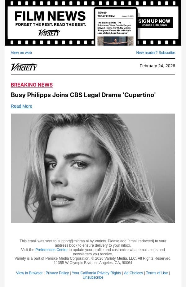 Busy Philipps Joins CBS Legal Drama 'Cupertino' email from Variety screenshot