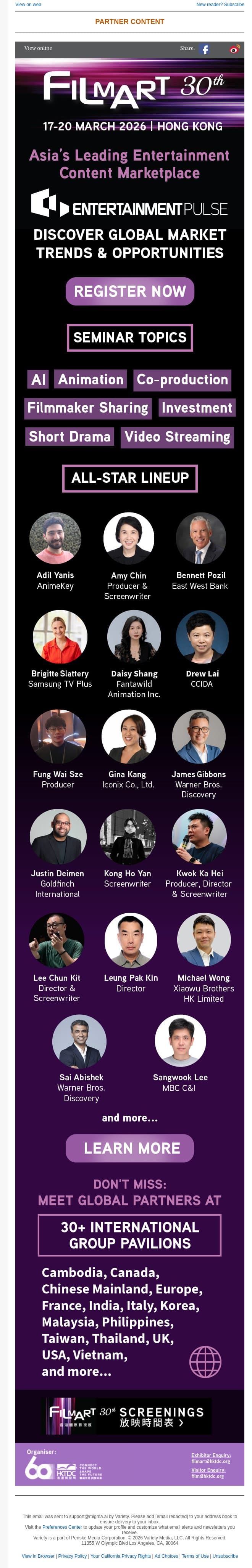 Register Now for FILMART 2026 | Discover Global Trends with All-Star Seminars email from Variety screenshot