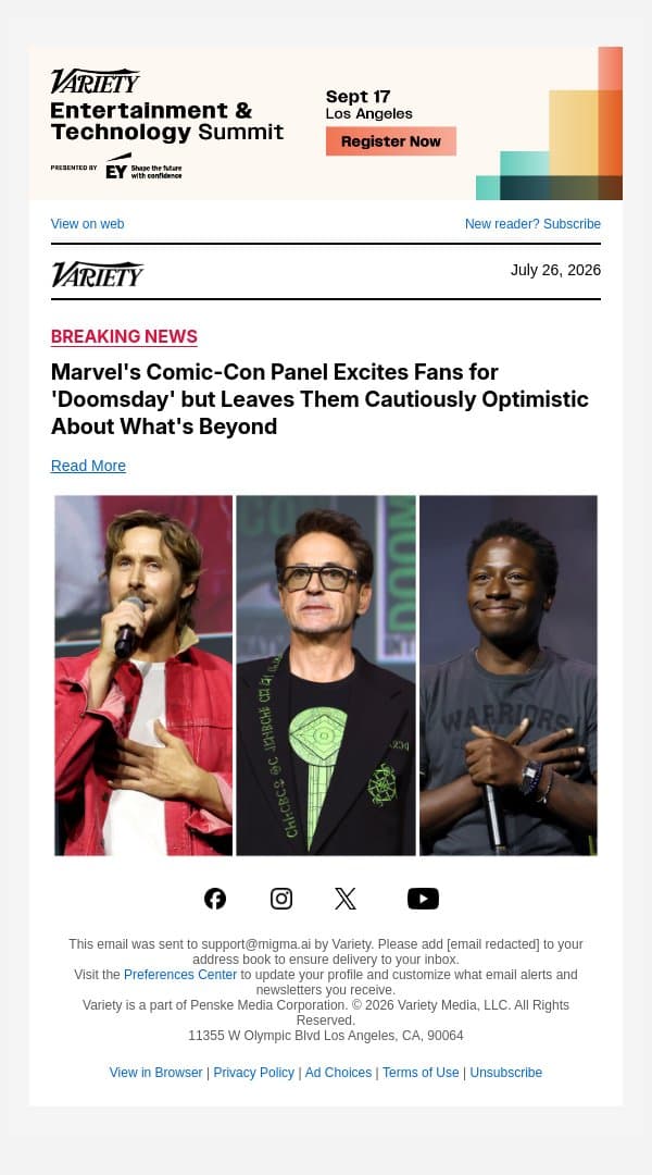 Marvel's Comic-Con Panel Excites Fans for 'Doomsday' but Leaves Them Cautiously Optimistic About What's Beyond email from Variety screenshot