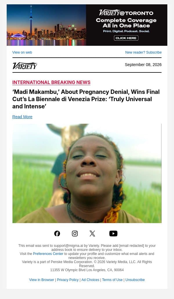 ‘Madi Makambu,’ About Pregnancy Denial, Wins Final Cut’s La Biennale di Venezia Prize: ‘Truly Universal and Intense’ email from Variety screenshot