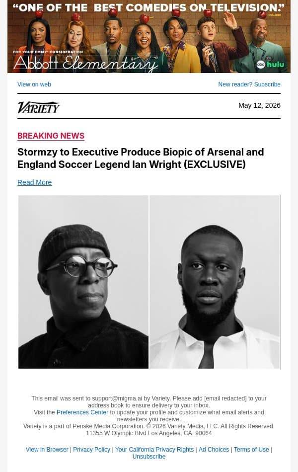 Stormzy to Executive Produce Biopic of Arsenal and England Soccer Legend Ian Wright (EXCLUSIVE) email from Variety screenshot