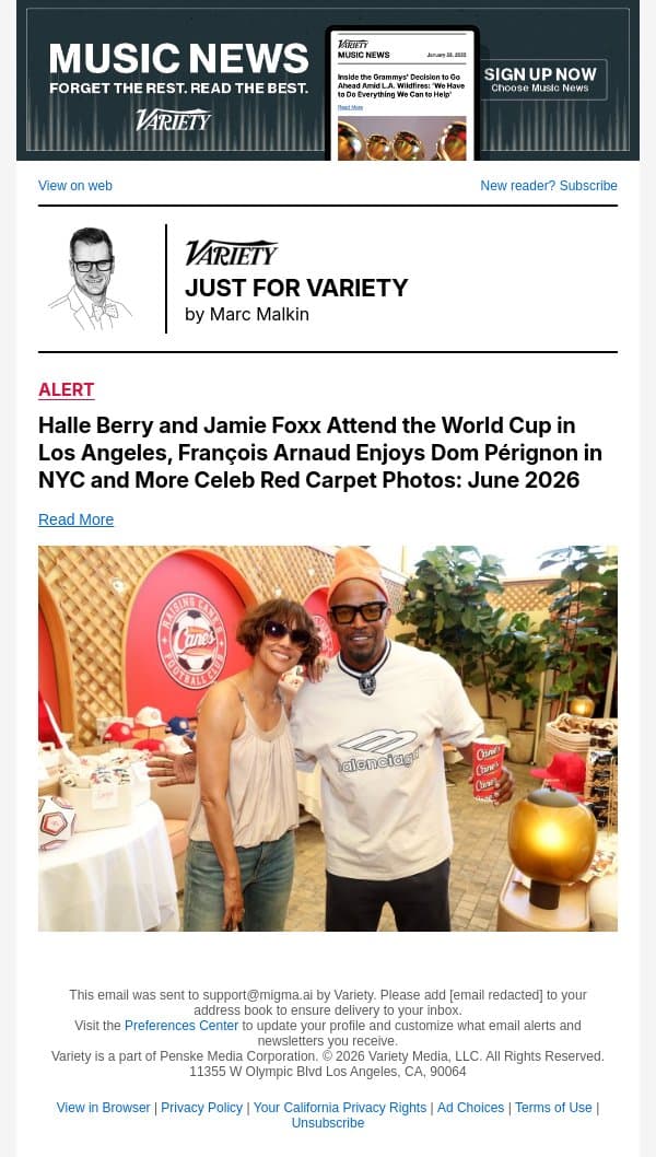 World Cup Celeb Photos: Halle Berry, Jamie Foxx, Paris Hilton and More email from Variety screenshot