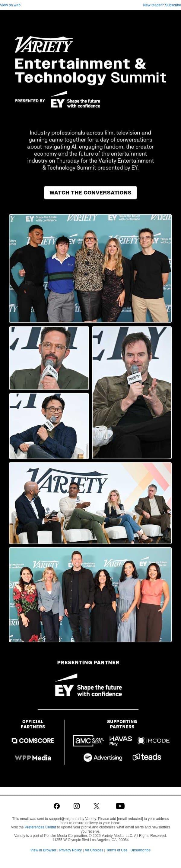 Entertainment & Technology Summit Takeaways – Watch the Conversations from Bill Hader, Nick Kroll, James Wan, & More email from Variety screenshot
