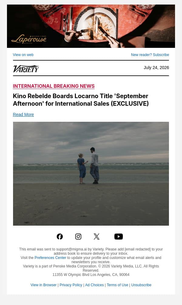 Kino Rebelde Boards Locarno Title 'September Afternoon' for International Sales (EXCLUSIVE) email from Variety screenshot