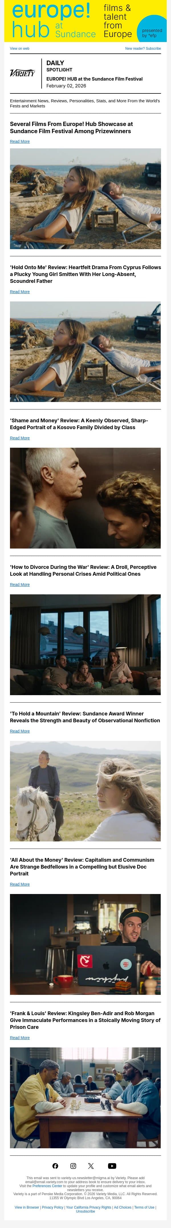 Europe! Hub at Sundance Includes Several Prizewinners email from Variety screenshot