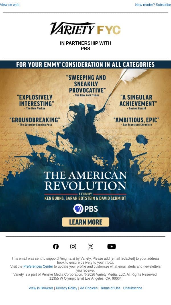 America's Founding Story Has Never Felt More Urgent — or More Watched email from Variety screenshot