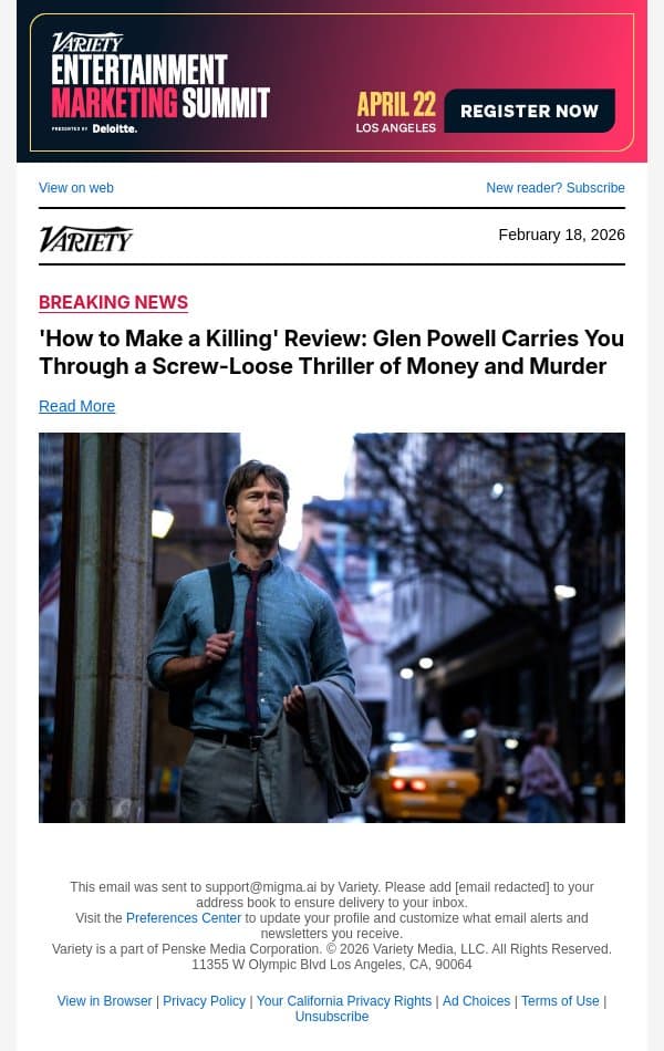 'How to Make a Killing' Review: Glen Powell Carries You Through a Screw-Loose Thriller of Money and Murder email from Variety screenshot