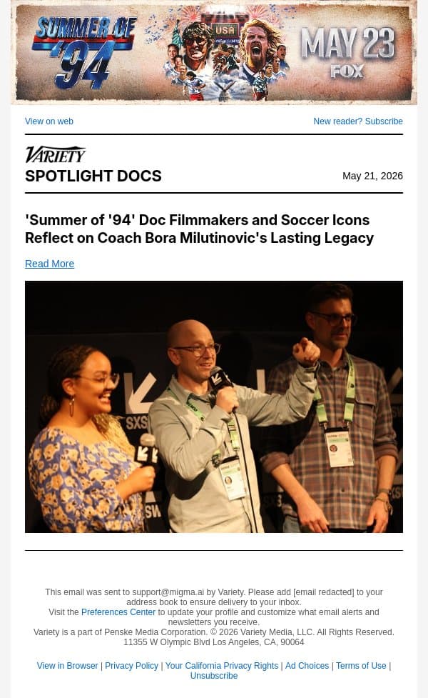 'Summer of '94' Doc Filmmakers and Soccer Icons Reflect on Coach Bora Milutinović's Lasting Legacy email from Variety screenshot