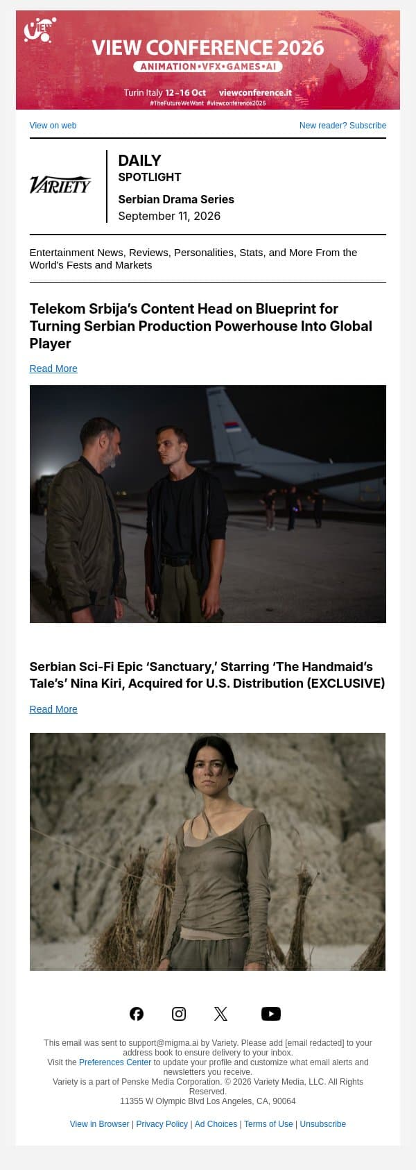 Serbian Production Powerhouse Turns Into Global Player email from Variety screenshot