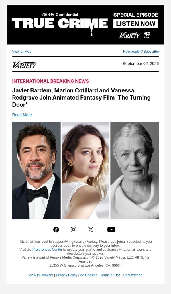 Javier Bardem, Marion Cotillard and Vanessa Redgrave Join Animated Fantasy Film 'The Turning Door' email from Variety screenshot