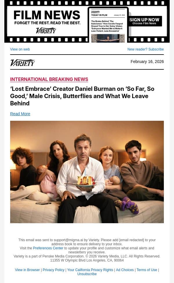 ‘Lost Embrace’ Creator Daniel Burman on ‘So Far, So Good,’ Male Crisis, Butterflies and What We Leave Behind email from Variety screenshot