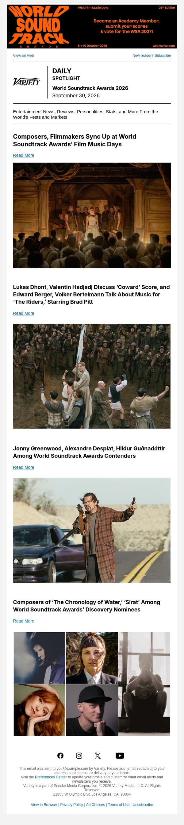 Composers, Filmmakers in Sync in Ghent email from Variety screenshot