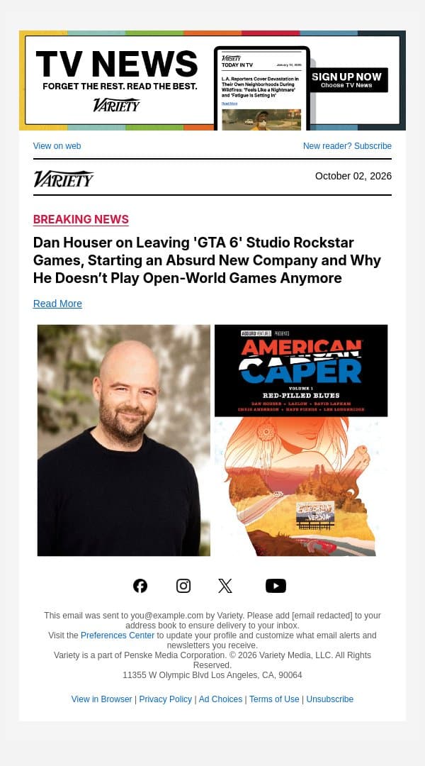 Dan Houser on Leaving 'GTA 6' Studio Rockstar Games, Starting an Absurd New Company and Why He Doesn’t Play Open-World Games Anymore email from Variety screenshot